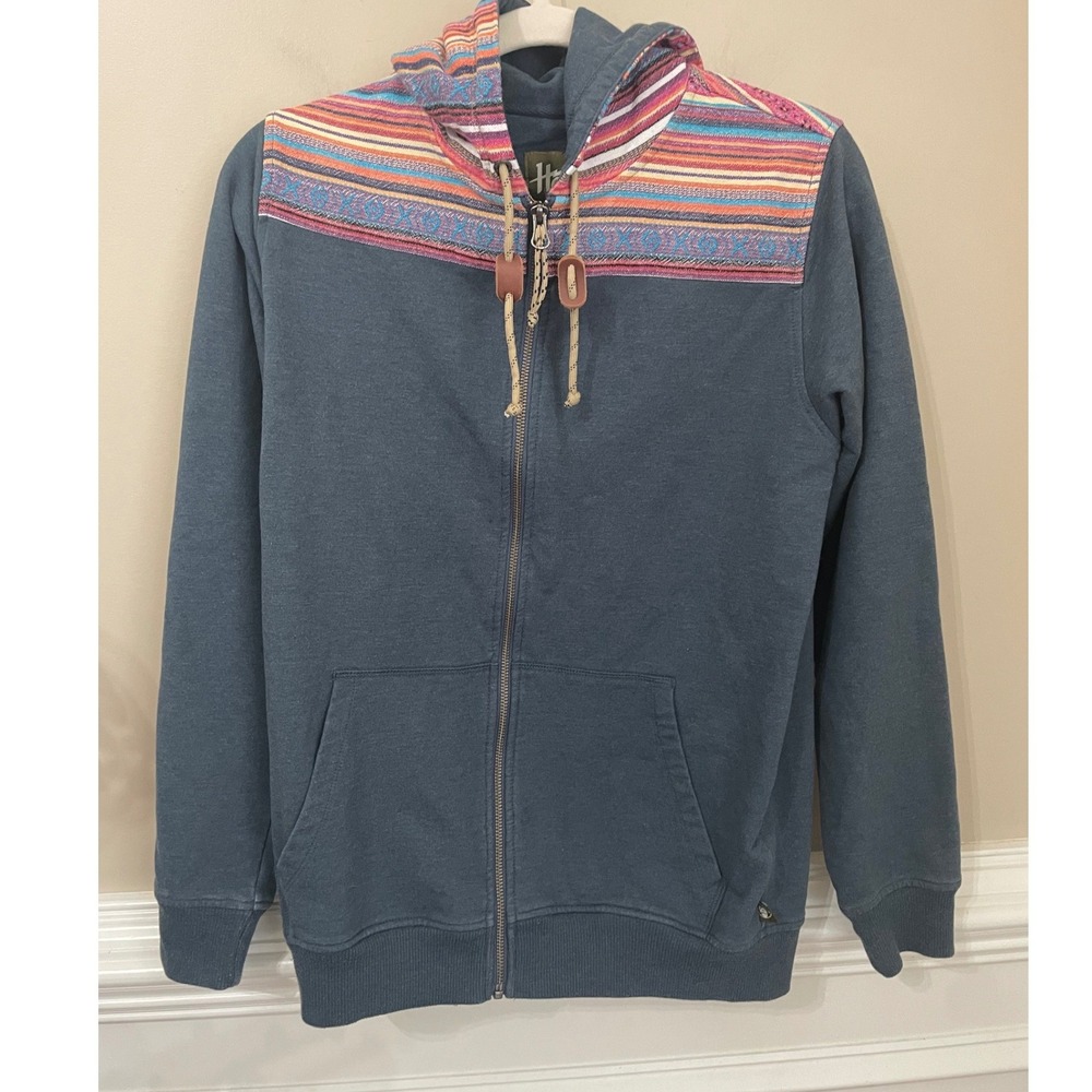 Howler Brothers Shaman Hoodie Blue Mens Size XS Southwest Jacquard Yoke